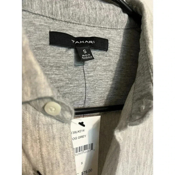 Tahari Women's Long Sleeve Button Front Collard Grey Dress Shirt Blouse Small - Picture 3 of 4